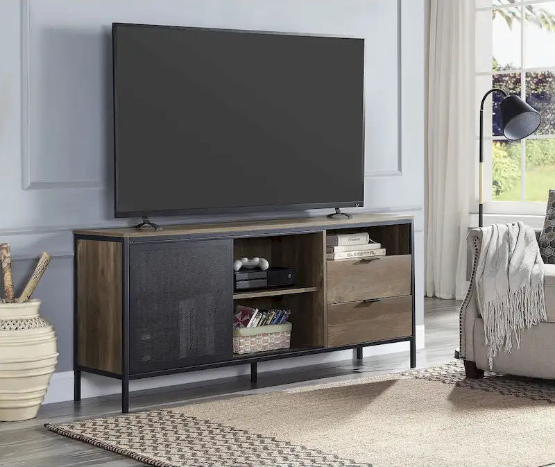 Oak Industrial 63 TV Stand with Storage Drawers & Shelf for 60 TVs