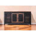 Meuble TV en bois massif noir avec rangement fermé et finition vieillie de 172 cm x 88 cm x 48 cm