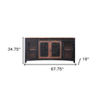 Meuble TV en bois massif noir avec rangement fermé et finition vieillie de 172 cm x 88 cm x 48 cm