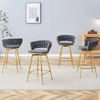 Un lot de 4 tabourets de bar rotatifs, équipés de coussins en lin respirant - Convient à la hauteur d'un îlot de cuisine.