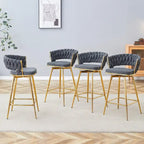 Un lot de 4 tabourets de bar rotatifs, équipés de coussins en lin respirant - Convient à la hauteur d'un îlot de cuisine.