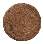 Table basse en jonc de mer tissé main Riau avec pieds en bois - Table ronde en osier naturel pour salon ou chambre à coucher