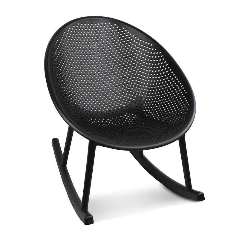 Mid-Century Modern Plastic Rocking Lounge Chair Plastic Legs with Breathable Perforated Egg Shaped Seat for Indoor/Outdoor Use