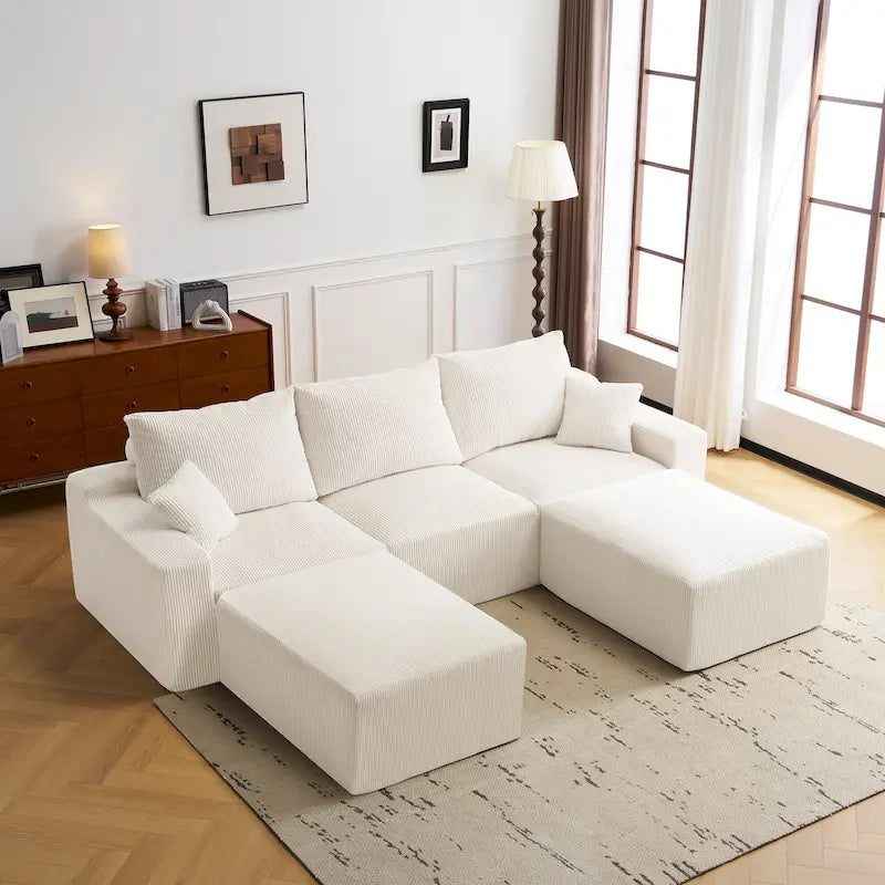Canapé d'angle modulable ultra-doux Olivia Morgan 279 cm en forme de L, confort à compression totale sans assemblage