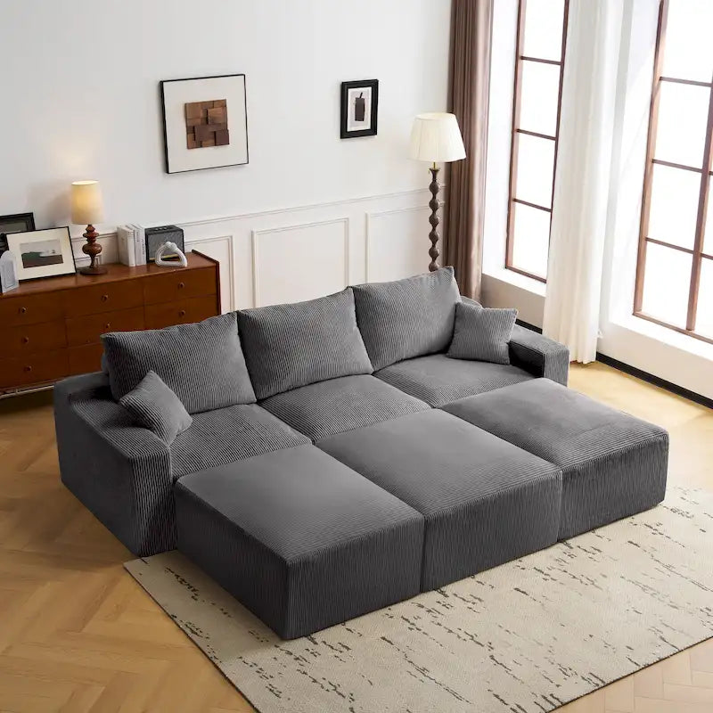 Canapé d'angle modulable ultra-doux Olivia Morgan 279 cm en forme de L, confort à compression totale sans assemblage