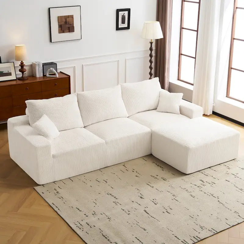 Canapé d'angle modulable ultra-doux Olivia Morgan 279 cm en forme de L, confort à compression totale sans assemblage