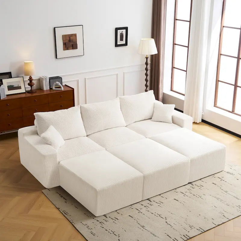Canapé d'angle modulable ultra-doux Olivia Morgan 279 cm en forme de L, confort à compression totale sans assemblage