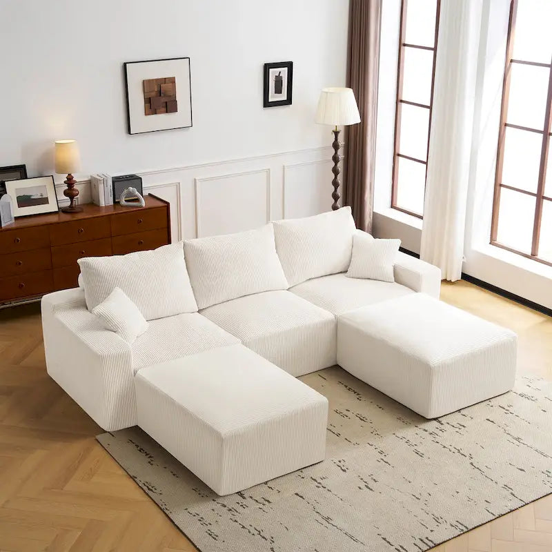 Canapé d'angle modulable ultra-doux Olivia Morgan 279 cm en forme de L, confort à compression totale sans assemblage