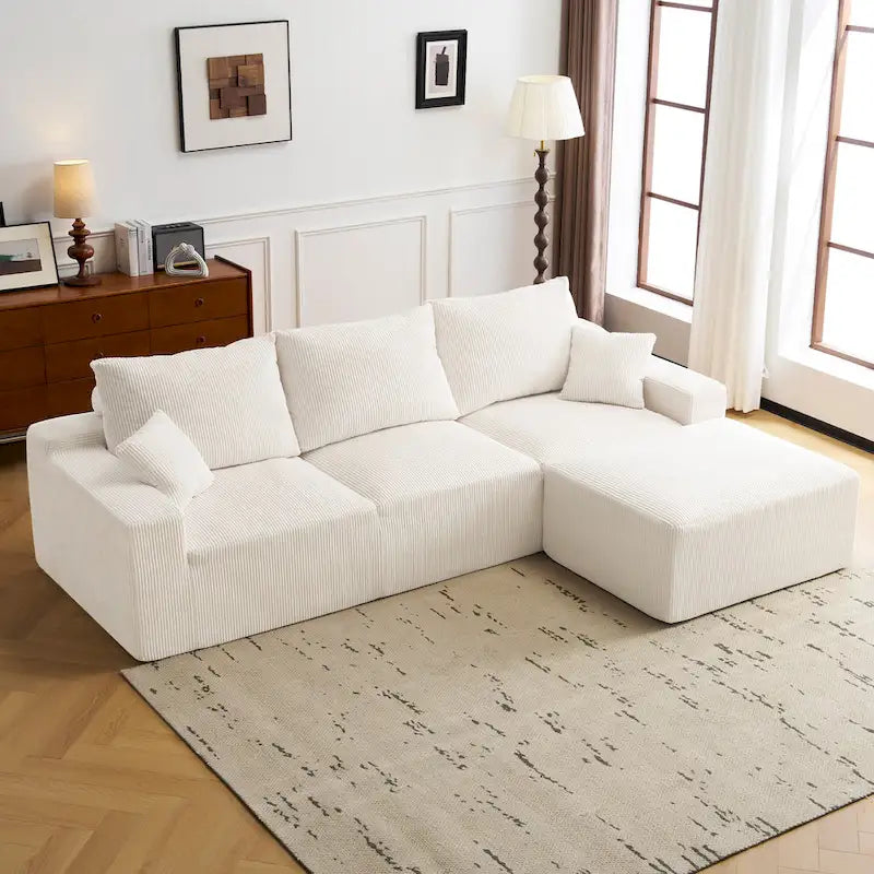 Canapé d'angle modulable ultra-doux Olivia Morgan 279 cm en forme de L, confort à compression totale sans assemblage