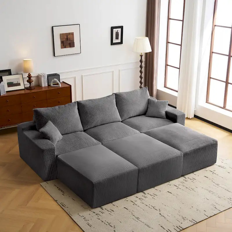 Canapé d'angle modulable ultra-doux Olivia Morgan 279 cm en forme de L, confort à compression totale sans assemblage