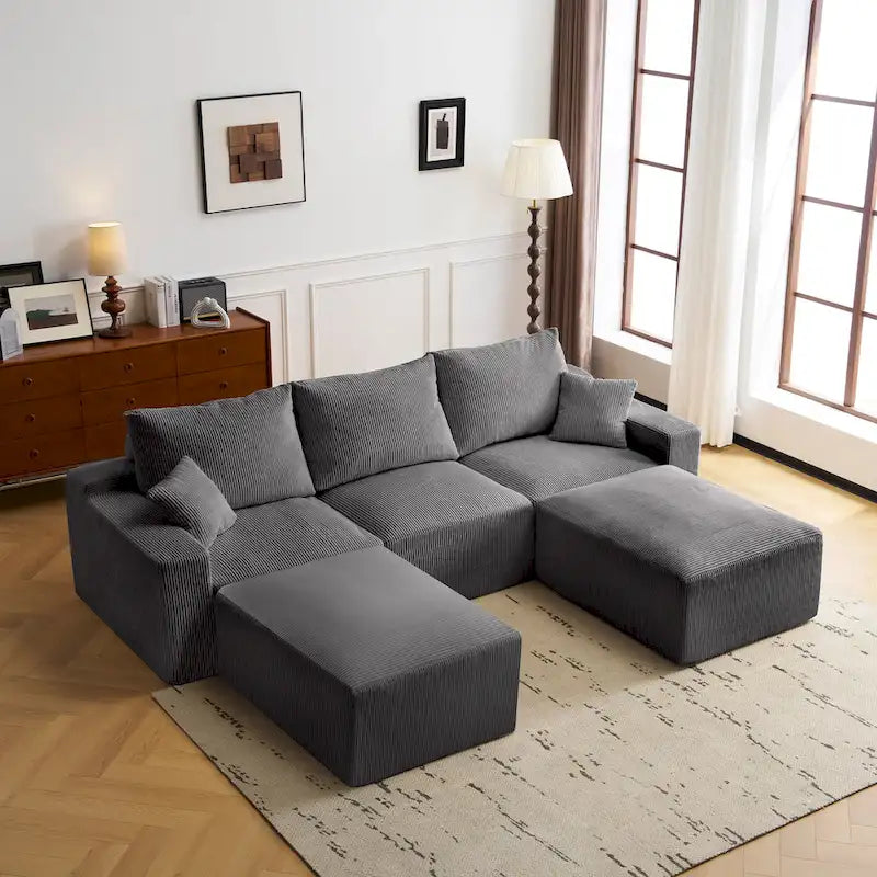 Canapé d'angle modulable ultra-doux Olivia Morgan 279 cm en forme de L, confort à compression totale sans assemblage