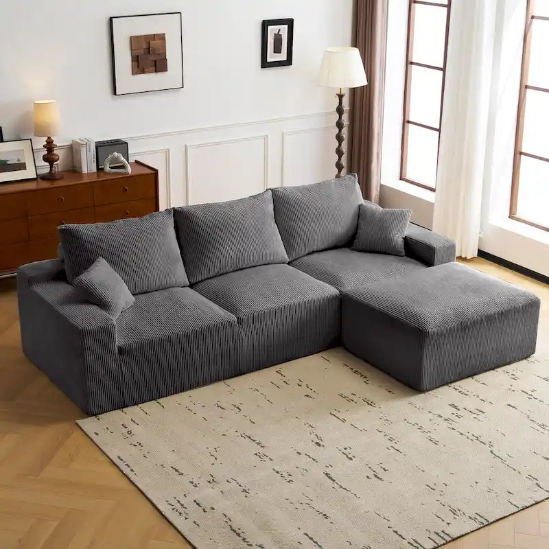 Canapé d'angle modulable ultra-doux Olivia Morgan 279 cm en forme de L, confort à compression totale sans assemblage