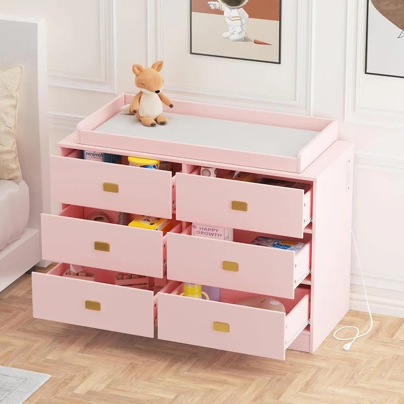 Commode de chambre à 6 tiroirs, commode avec table à langer
