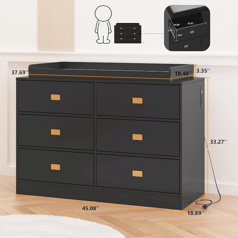 Commode de chambre à 6 tiroirs, commode avec table à langer