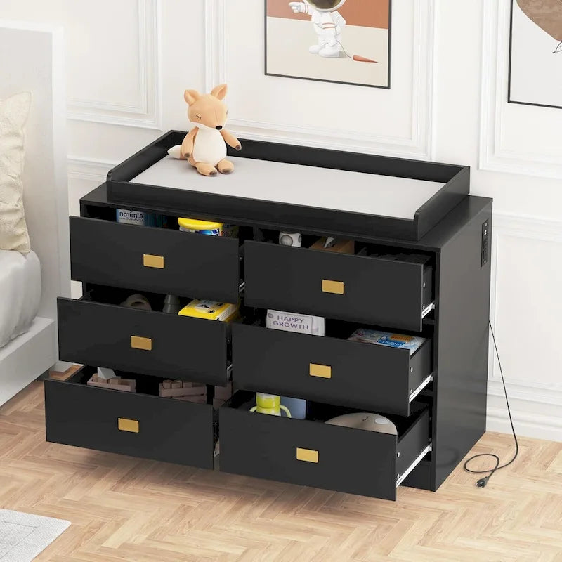 Commode de chambre à 6 tiroirs, commode avec table à langer