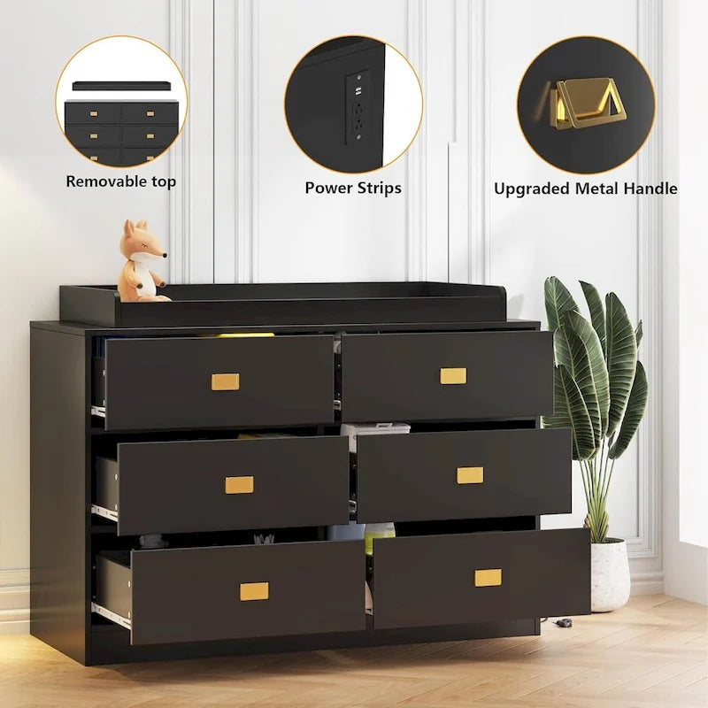 Commode de chambre à 6 tiroirs, commode avec table à langer