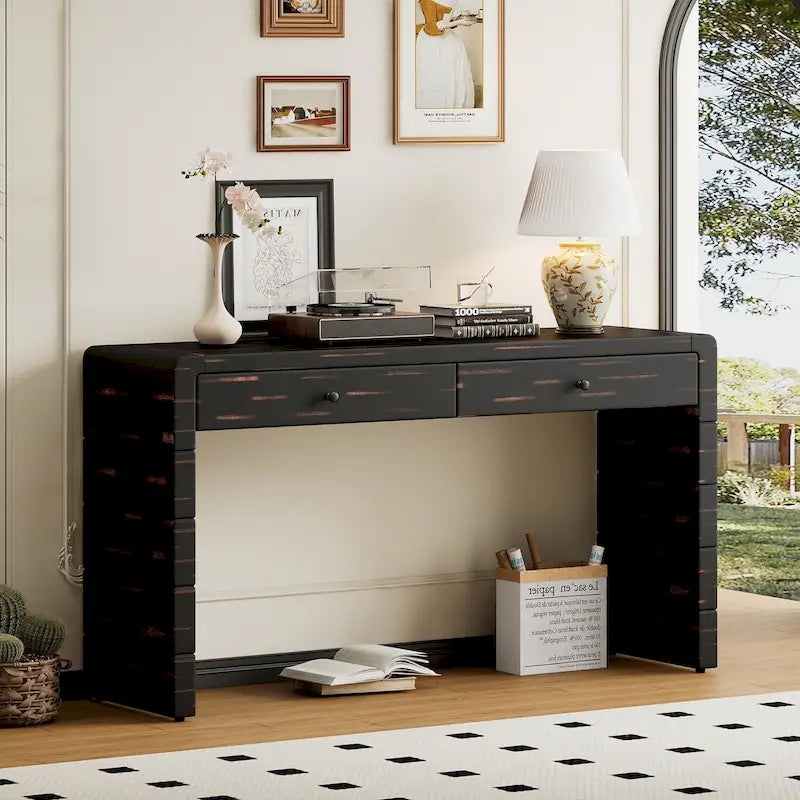 Console d'entrée en bois courbé avec rangement, 2 tiroirs, rustique
