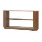 Console polyvalente mince avec étagère ouverte et grain de bois élégant pour le salon