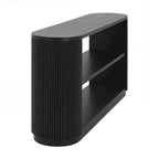 Console polyvalente mince avec étagère ouverte et grain de bois élégant pour le salon
