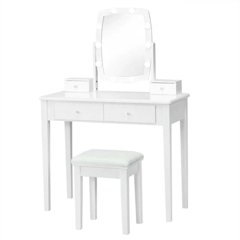 Ensemble de coiffeuse avec miroir lumineux réglable 10 ampoules - Voir détails