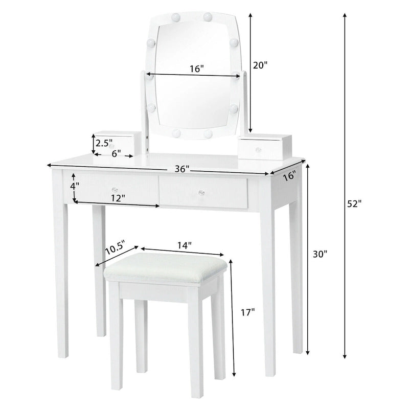 Ensemble de coiffeuse avec miroir lumineux réglable 10 ampoules - Voir détails