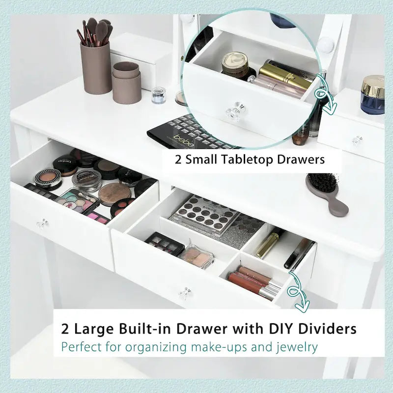 Ensemble de coiffeuse avec miroir lumineux réglable 10 ampoules - Voir détails