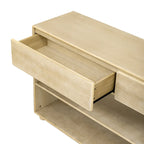 Table console en bois massif de 48 po avec 2 tiroirs et 2 étagères, pieds en bois massif et pieds réglables