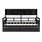 Lit de repos simple en bois avec étagères et tiroirs
