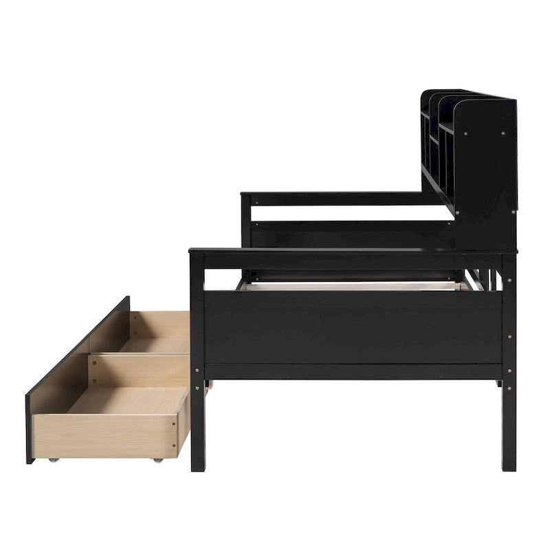 Lit de repos simple en bois avec étagères et tiroirs
