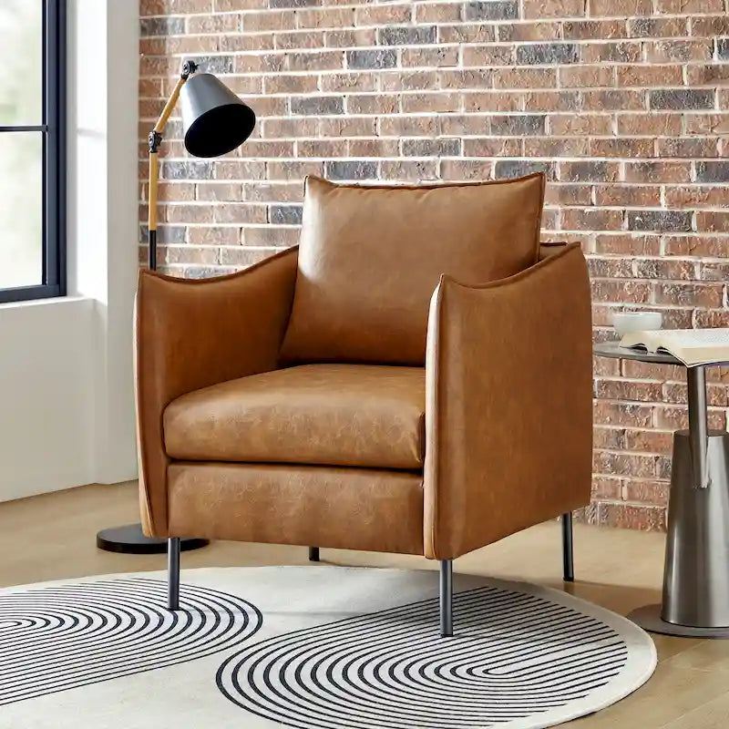 Fauteuil d'appoint Jaime en similicuir vegan moderne avec coussin amovible