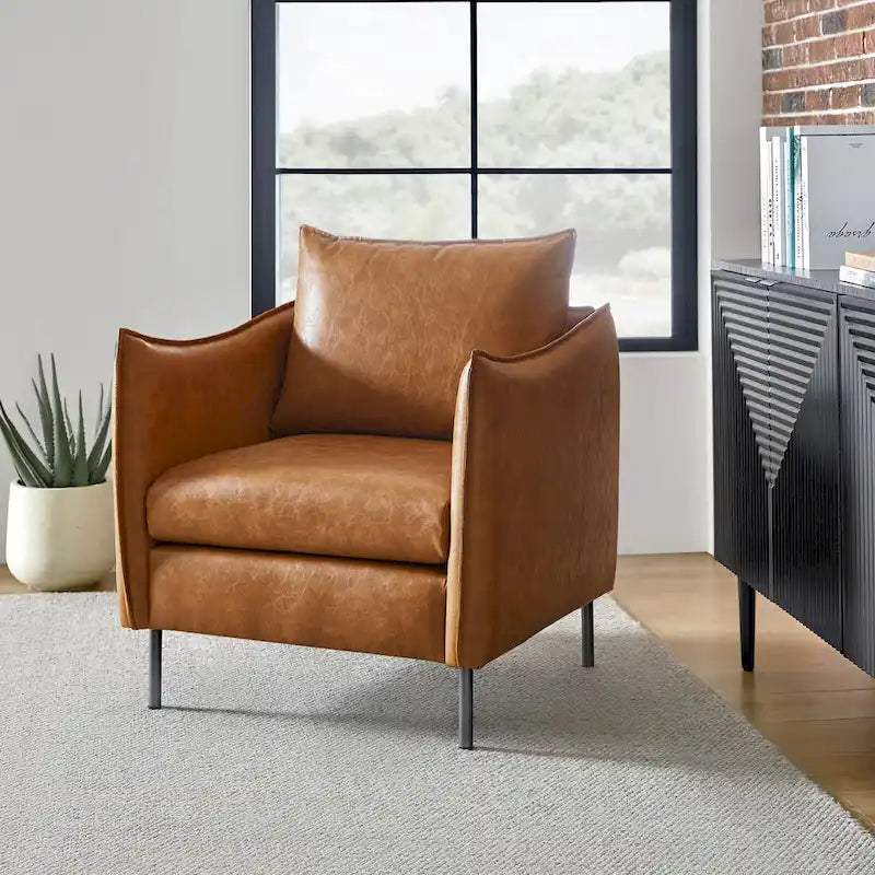 Fauteuil d'appoint Jaime en similicuir vegan moderne avec coussin amovible