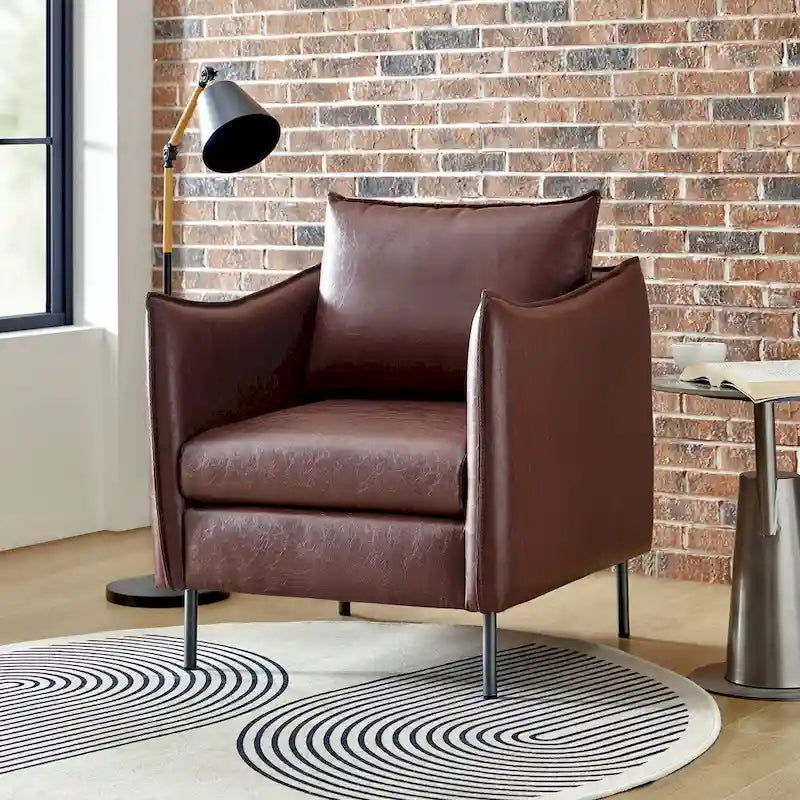 Fauteuil d'appoint Jaime en similicuir vegan moderne avec coussin amovible
