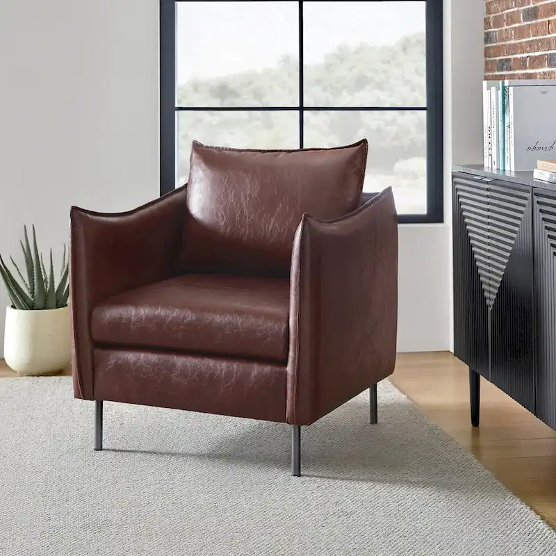 Fauteuil d'appoint Jaime en similicuir vegan moderne avec coussin amovible