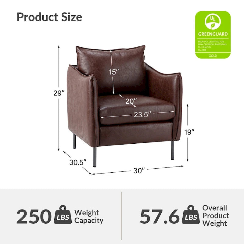 Fauteuil d'appoint Jaime en similicuir vegan moderne avec coussin amovible