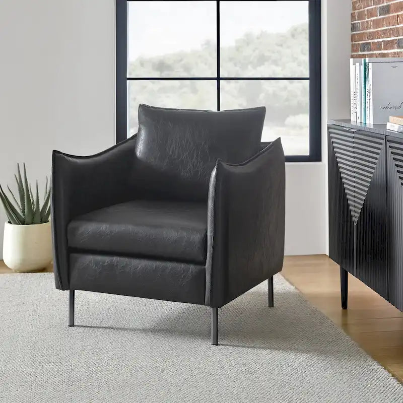Fauteuil d'appoint Jaime en similicuir vegan moderne avec coussin amovible