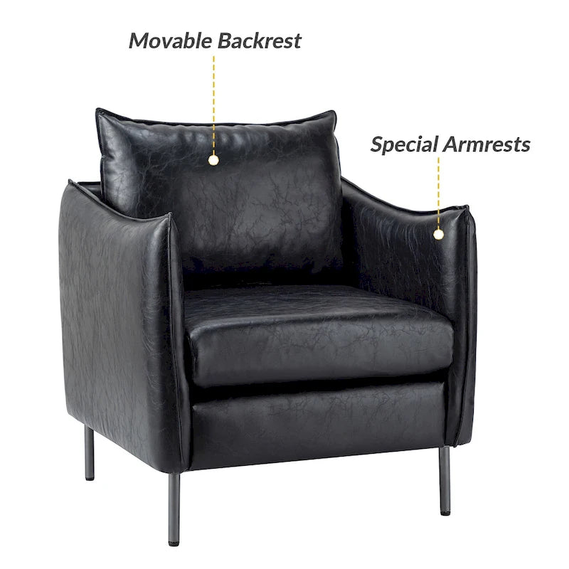 Fauteuil d'appoint Jaime en similicuir vegan moderne avec coussin amovible