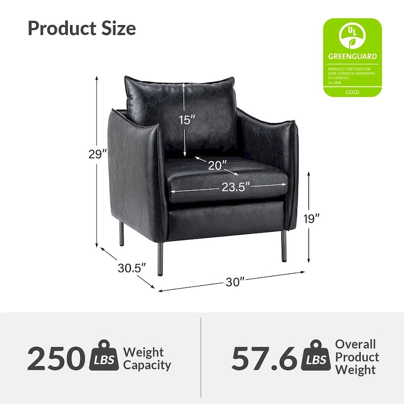 Fauteuil d'appoint Jaime en similicuir vegan moderne avec coussin amovible