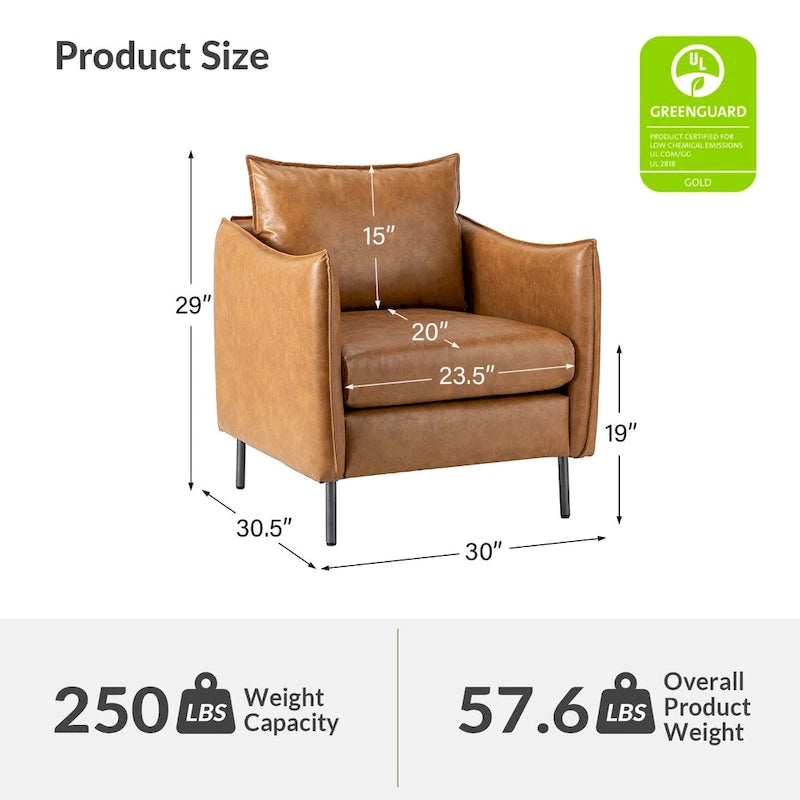 Fauteuil d'appoint Jaime en similicuir vegan moderne avec coussin amovible