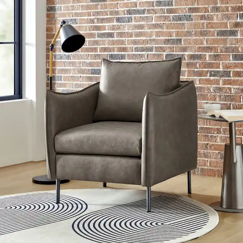 Fauteuil d'appoint Jaime en similicuir vegan moderne avec coussin amovible