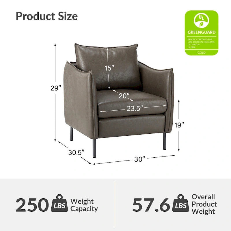 Fauteuil d'appoint Jaime en similicuir vegan moderne avec coussin amovible