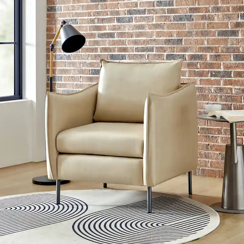 Fauteuil d'appoint Jaime en similicuir vegan moderne avec coussin amovible