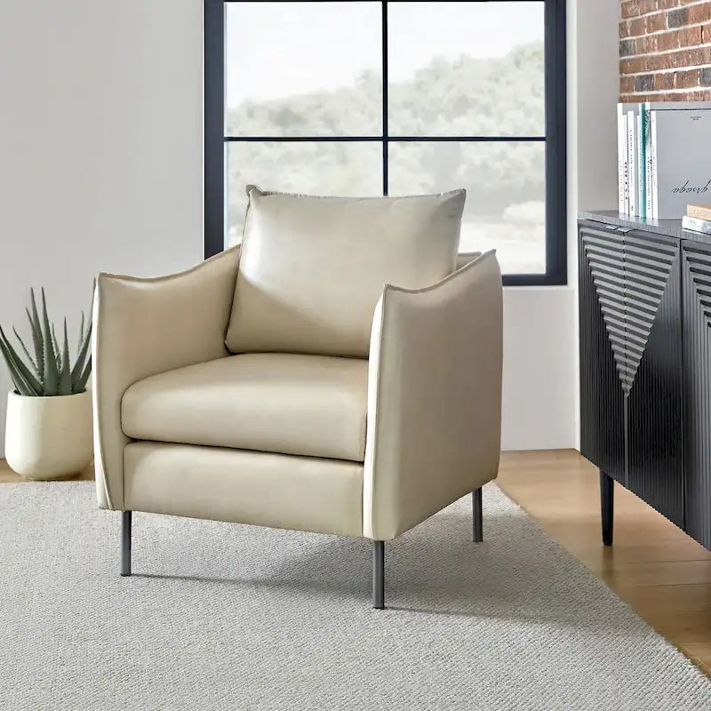 Fauteuil d'appoint Jaime en similicuir vegan moderne avec coussin amovible