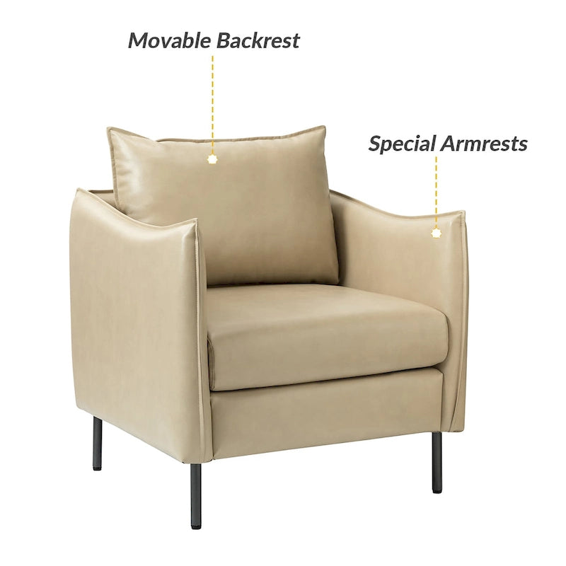 Fauteuil d'appoint Jaime en similicuir vegan moderne avec coussin amovible