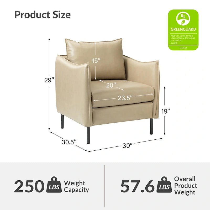 Fauteuil d'appoint Jaime en similicuir vegan moderne avec coussin amovible