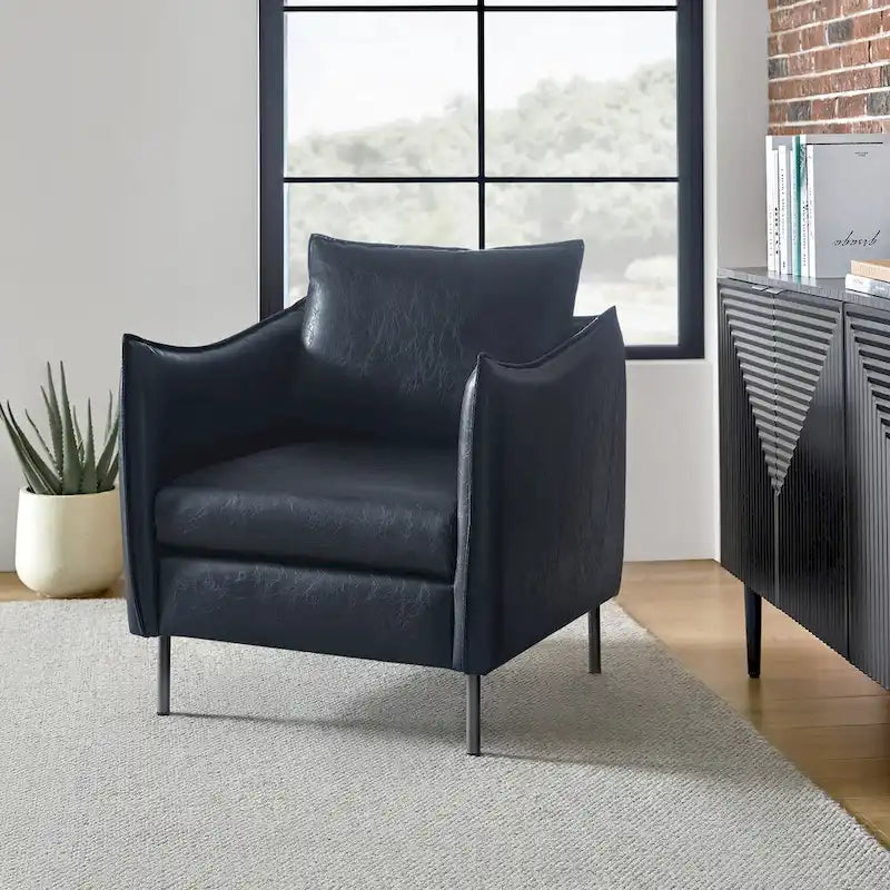 Fauteuil d'appoint Jaime en similicuir vegan moderne avec coussin amovible