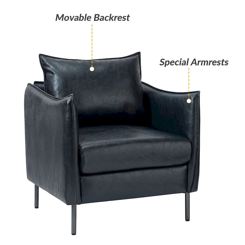Fauteuil d'appoint Jaime en similicuir vegan moderne avec coussin amovible