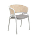 Chaise d'appoint moderne et élégante avec dossier en rotin et pieds en acier blanc pour salle à manger et cuisine