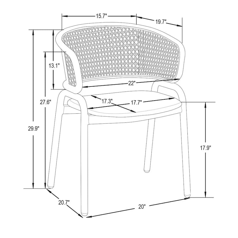 Chaise d'appoint moderne et élégante avec dossier en rotin et pieds en acier blanc pour salle à manger et cuisine