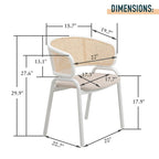 Chaise d'appoint moderne et élégante avec dossier en rotin et pieds en acier blanc pour salle à manger et cuisine