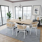 Chaise d'appoint moderne et élégante avec dossier en rotin et pieds en acier blanc pour salle à manger et cuisine